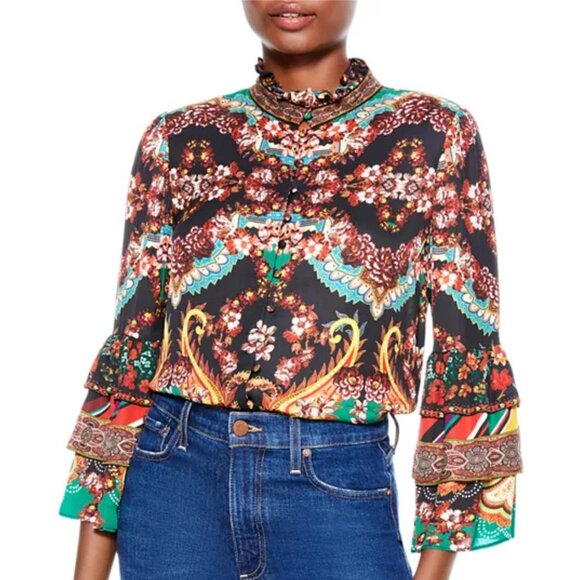 Alice + Olivia Black Orange Ruffled Blouse | New with Tags - Picture 1 of 8